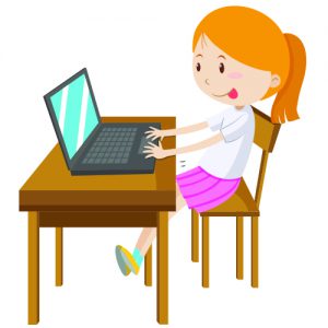 Girl using laptop at a desk