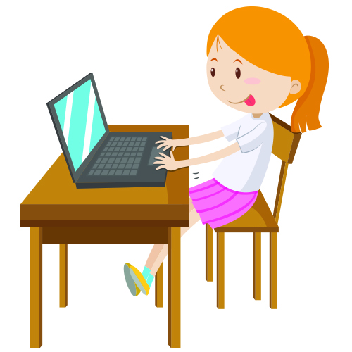 Girl using laptop at a desk