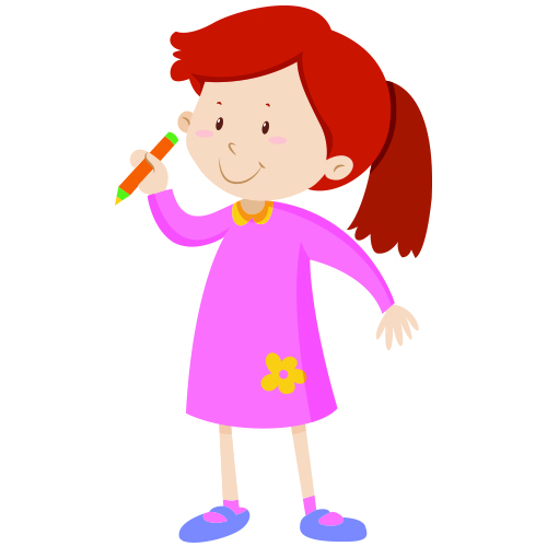 Girl with red hair using a pencil
