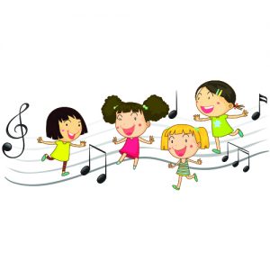 Music notes and girls singing