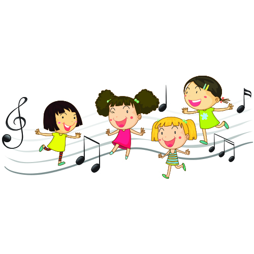 Music notes and girls singing
