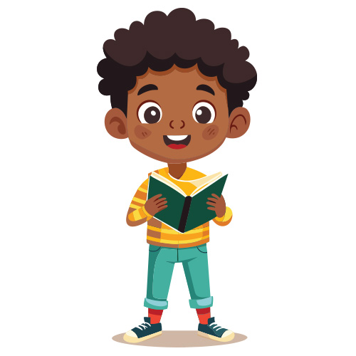 boy holding book in yellow sweater