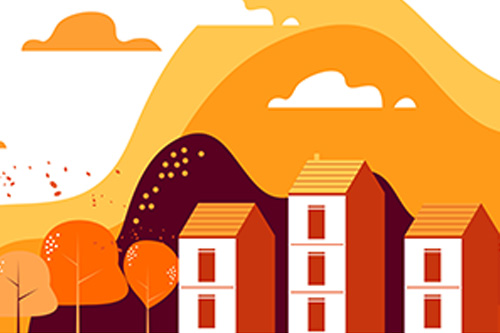 Fall graphic fall graphic with houses in orange